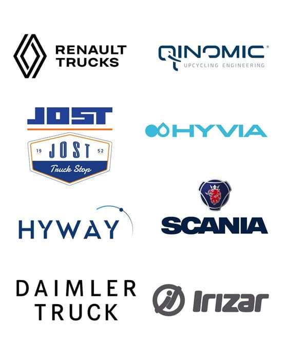Compilation de logo Renault, Qinomic, Jost, Hyvia, Hyway, Daimler Truck, Irizar, Scania