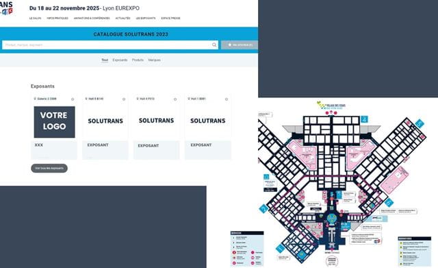 captures d'écrans du catalogue exposants du site SOLUTRANS ainsi que son plan interactif