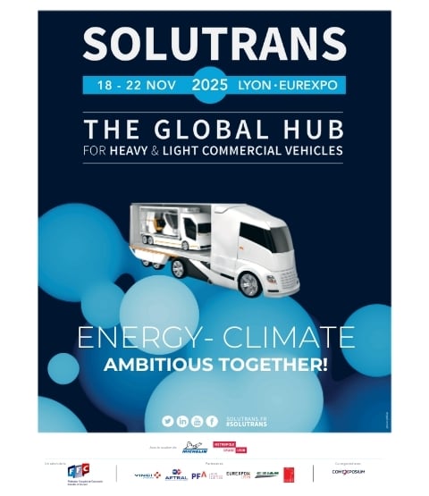 SOLUTRANS 2025 poster with text and logo in English