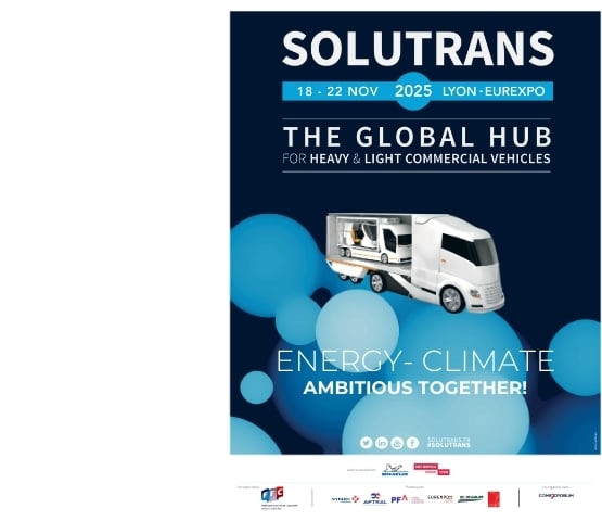 SOLUTRANS 2025 poster with text and logo in English