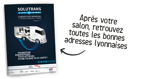 Visual call to action SOLUTRANS 2023 to find Lyon's tourist addresses